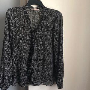 Black and white patterned work blouse